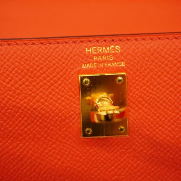 Hermes Handbag Kelly 25 X Vaux Epson Rouge Tomato Ladies - Picture 5 of 13